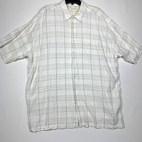 Saddlebred Shirt Mens 3XLT Beige Plaid Linen Blend Short Sleeve Button up - Picture 2 of 10